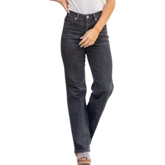 JUDY BLUE High Rise Tummy Control Straight Leg Jeans Size 15/32 Black # JB88677 - Picture 1 of 15